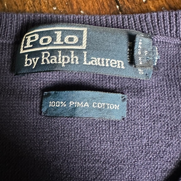 Ralph Lauren Navy Blue Pima Cotton‎ Vneck Sweater -L - Picture 2 of 7